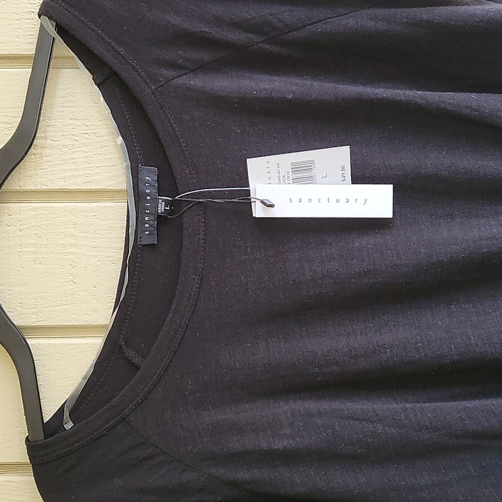 NWT Sanctuary Lightweight black t-shirt with knot front and open shoulders
